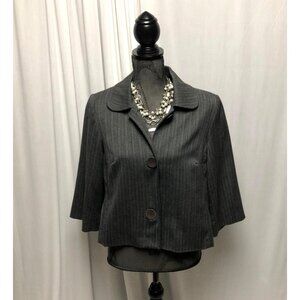 Notations Jacket Womens Size Medium Gray Pinstripe Lined Short Blazer Career